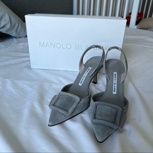 Manolo Blahnik Maysale Slingback in Gray Suede 36.5